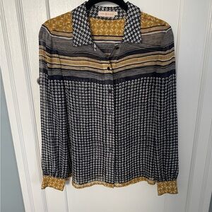 Tory Burch Black and Gold Patterned Blouse